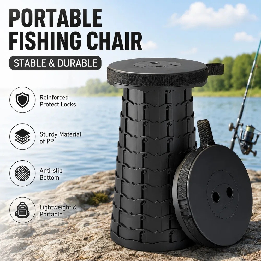 Outdoor Hunting Chair - Chaise de pêche portable noire, légère
